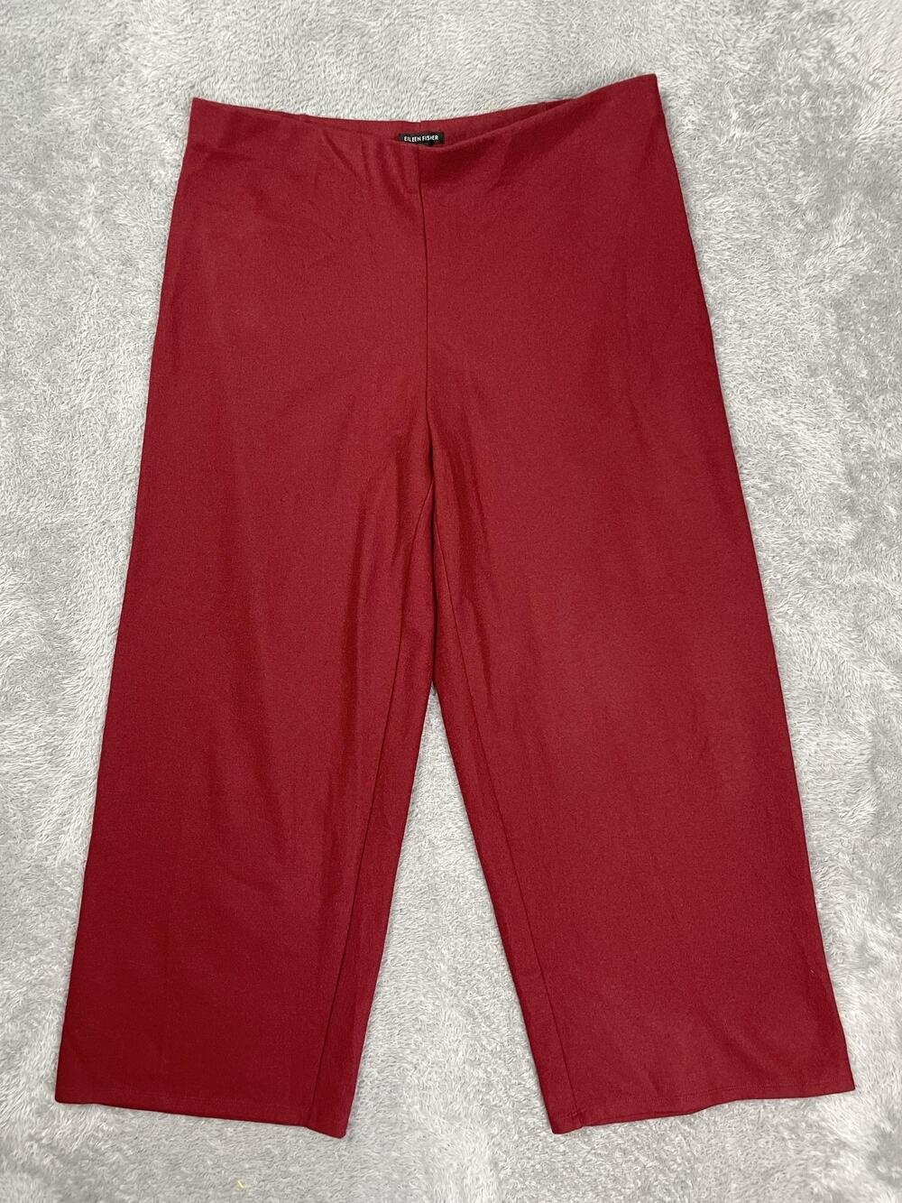 Eileen Fisher Pants Womens XL Red Wool Ankle Wide Leg Pull On Knit Elastic Waist